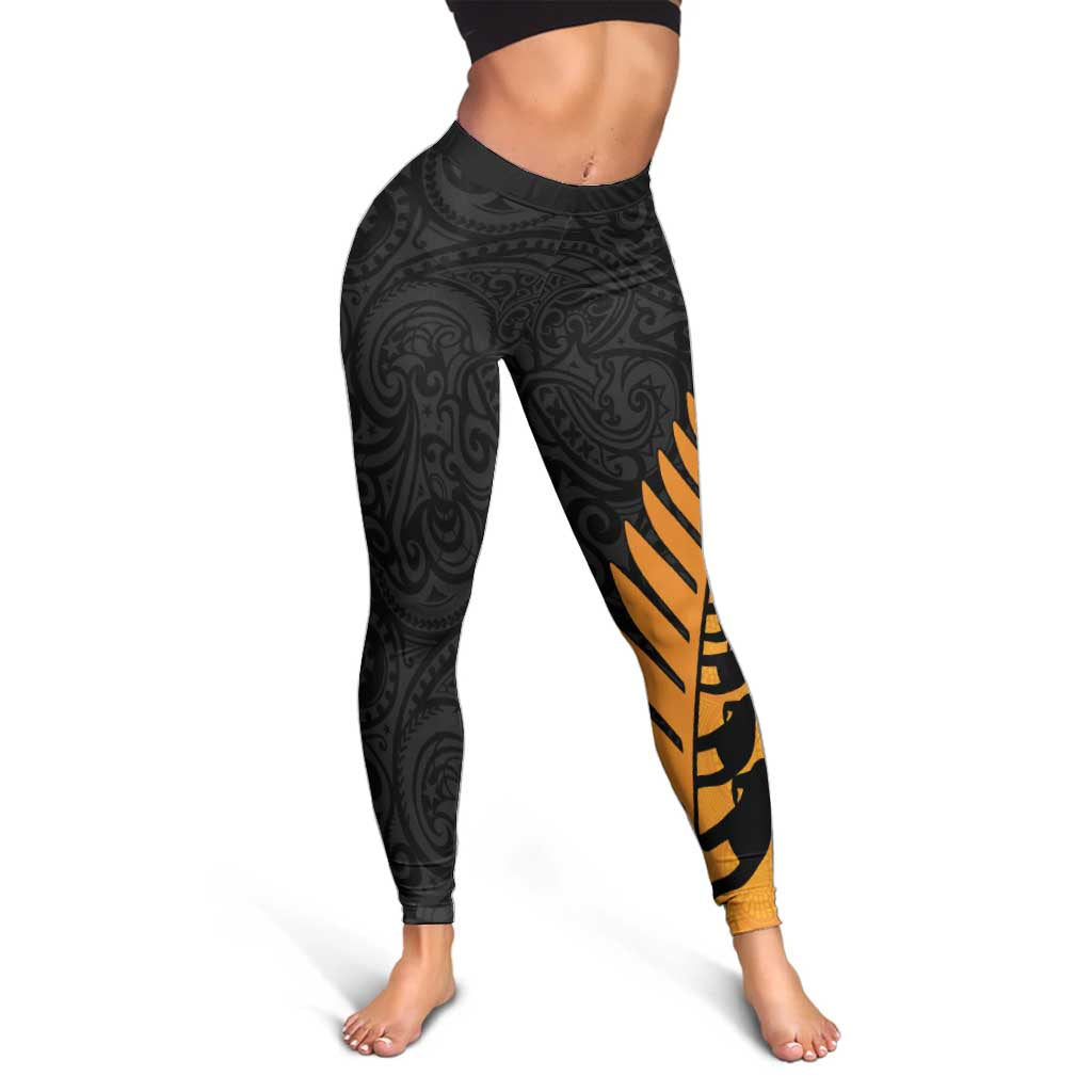 Australia New Zealand Rugby Leggings Gold Aboriginal Wallabies and Maori Black Fern - Aussie Hoodie