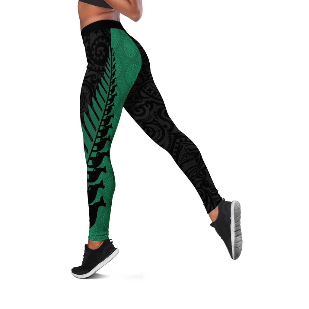 Australia New Zealand Rugby Leggings Green Aboriginal Wallabies and Maori Black Fern - Aussie Hoodie