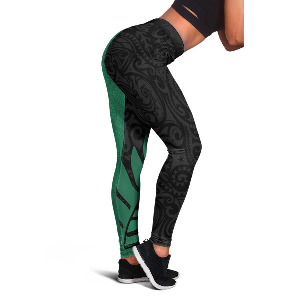 Australia New Zealand Rugby Leggings Green Aboriginal Wallabies and Maori Black Fern - Aussie Hoodie