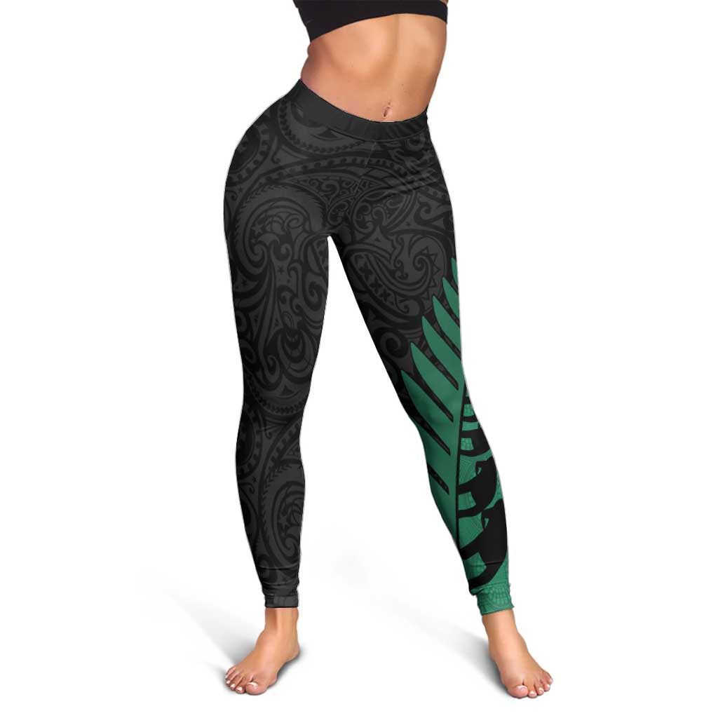 Australia New Zealand Rugby Leggings Green Aboriginal Wallabies and Maori Black Fern - Aussie Hoodie