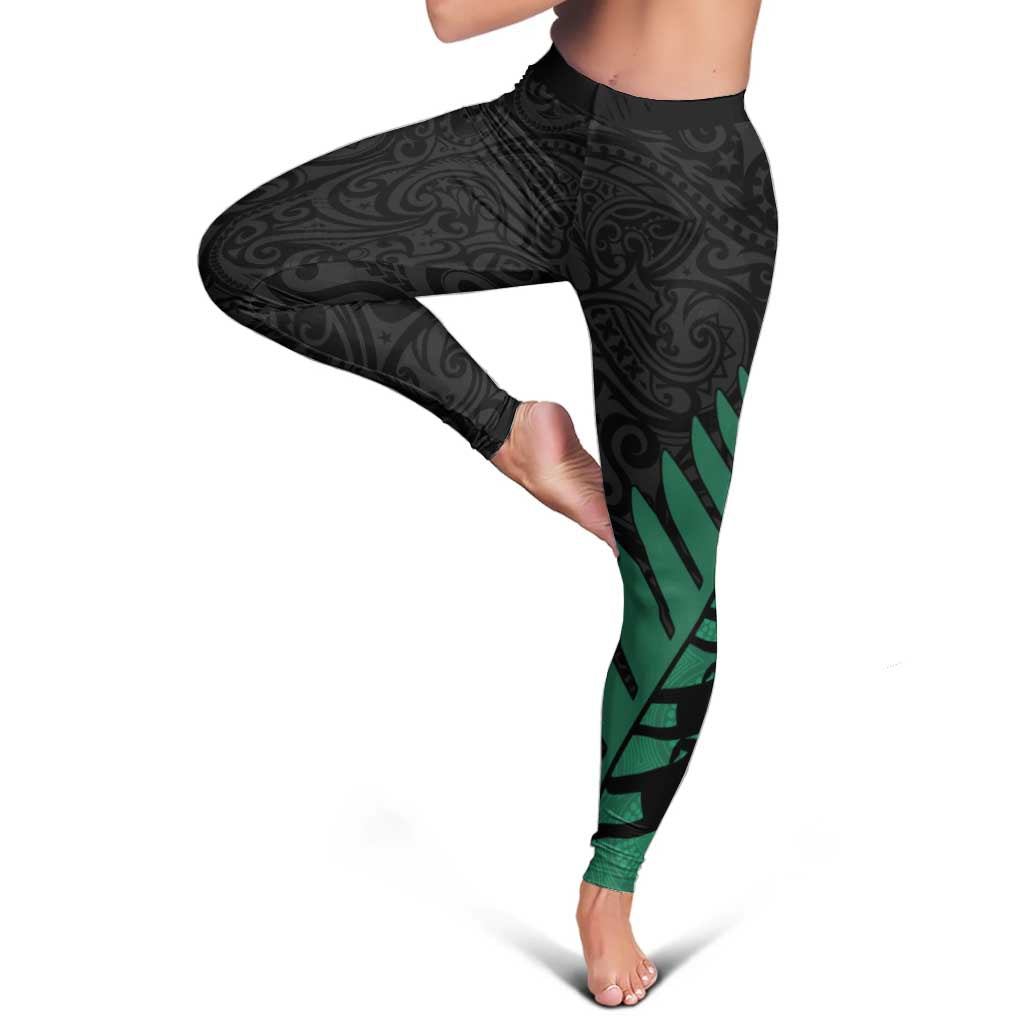 Australia New Zealand Rugby Leggings Green Aboriginal Wallabies and Maori Black Fern - Aussie Hoodie