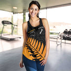 Australia New Zealand Rugby Women Racerback Tank Gold Aboriginal Wallabies and Maori Black Fern - Aussie Hoodie