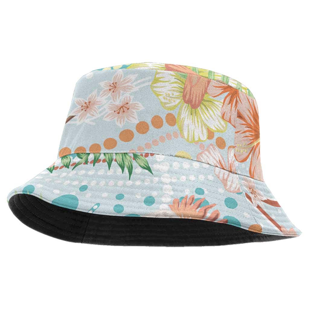 Australia Pink Cockatoo Aboriginal Art Bucket Hat Tropical Hibiscus Floral Style