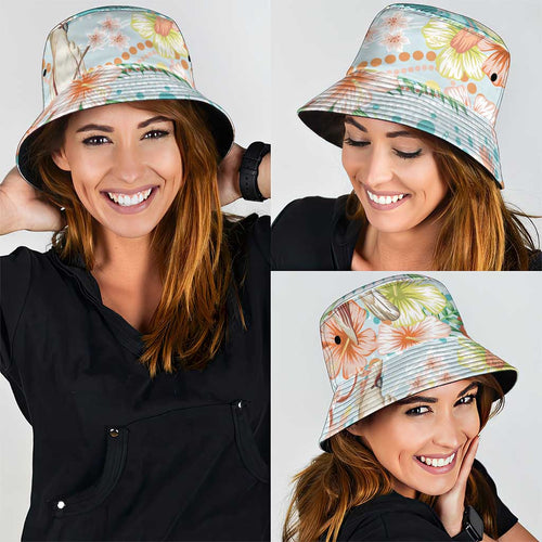 Australia Pink Cockatoo Aboriginal Art Bucket Hat Tropical Hibiscus Floral Style
