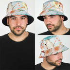 Australia Pink Cockatoo Aboriginal Art Bucket Hat Tropical Hibiscus Floral Style