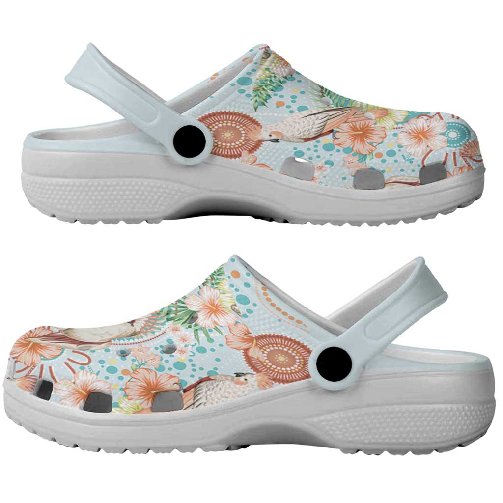 Australia Pink Cockatoo Aboriginal Art Clogs Shoes Tropical Hibiscus Floral Style
