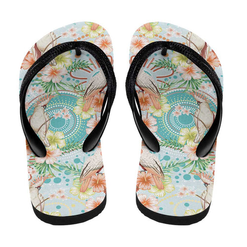 Australia Pink Cockatoo Aboriginal Art Flip Flops Tropical Hibiscus Floral Style