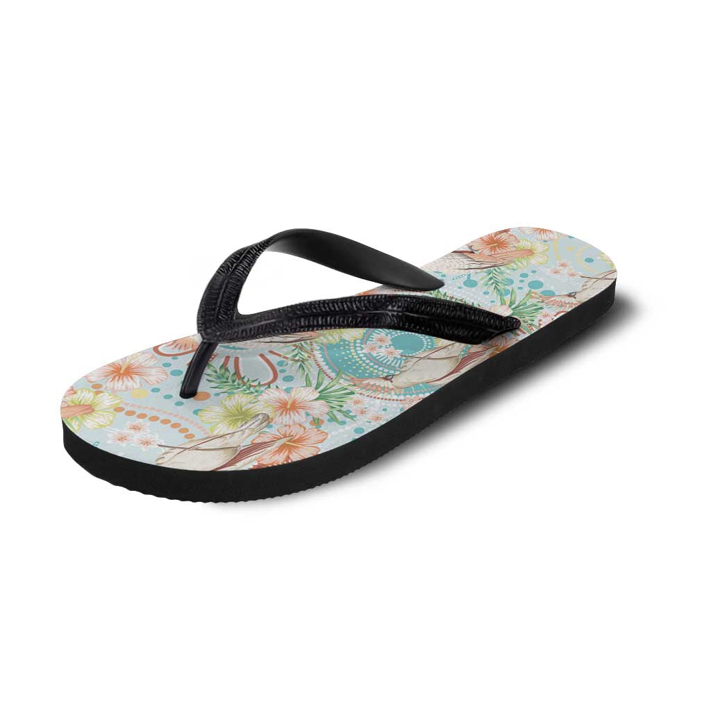 Australia Pink Cockatoo Aboriginal Art Flip Flops Tropical Hibiscus Floral Style