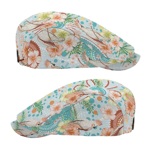 Australia Pink Cockatoo Aboriginal Art Jeff Hat Tropical Hibiscus Floral Style