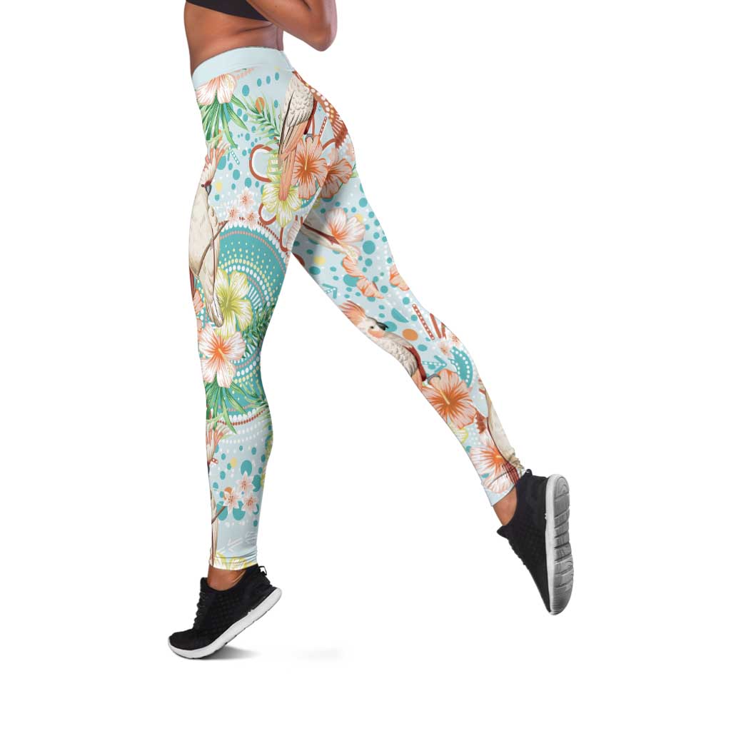 Australia Pink Cockatoo Aboriginal Art Leggings Tropical Hibiscus Floral Style