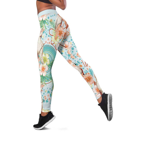 Australia Pink Cockatoo Aboriginal Art Leggings Tropical Hibiscus Floral Style