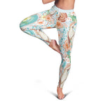 Australia Pink Cockatoo Aboriginal Art Leggings Tropical Hibiscus Floral Style