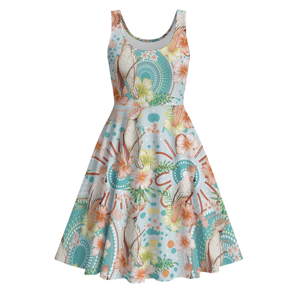 Australia Pink Cockatoo Aboriginal Art Midi Dress Tropical Hibiscus Floral Style