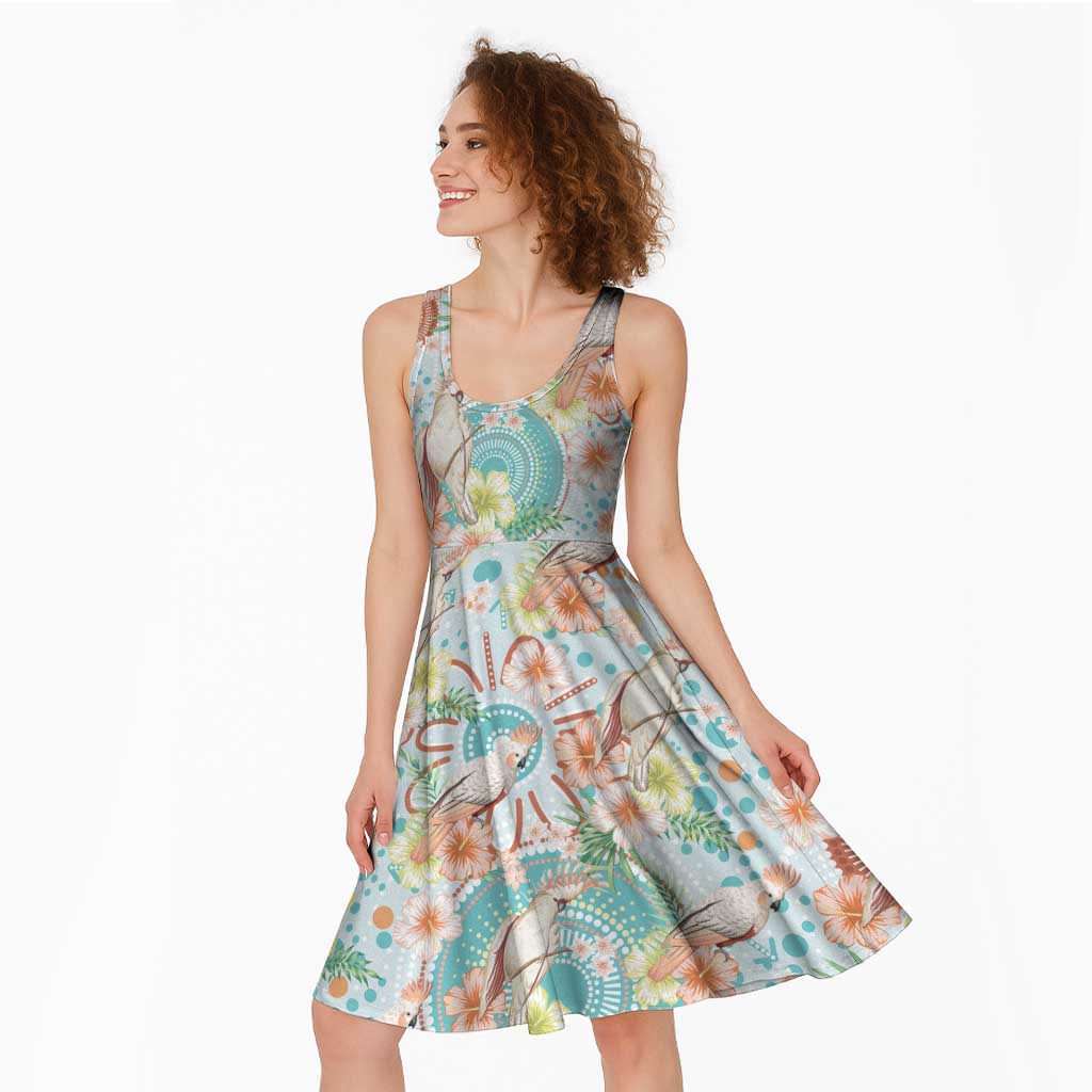 Australia Pink Cockatoo Aboriginal Art Midi Dress Tropical Hibiscus Floral Style