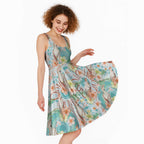Australia Pink Cockatoo Aboriginal Art Midi Dress Tropical Hibiscus Floral Style