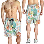 Australia Pink Cockatoo Aboriginal Art Shorts for Men Tropical Hibiscus Floral Style