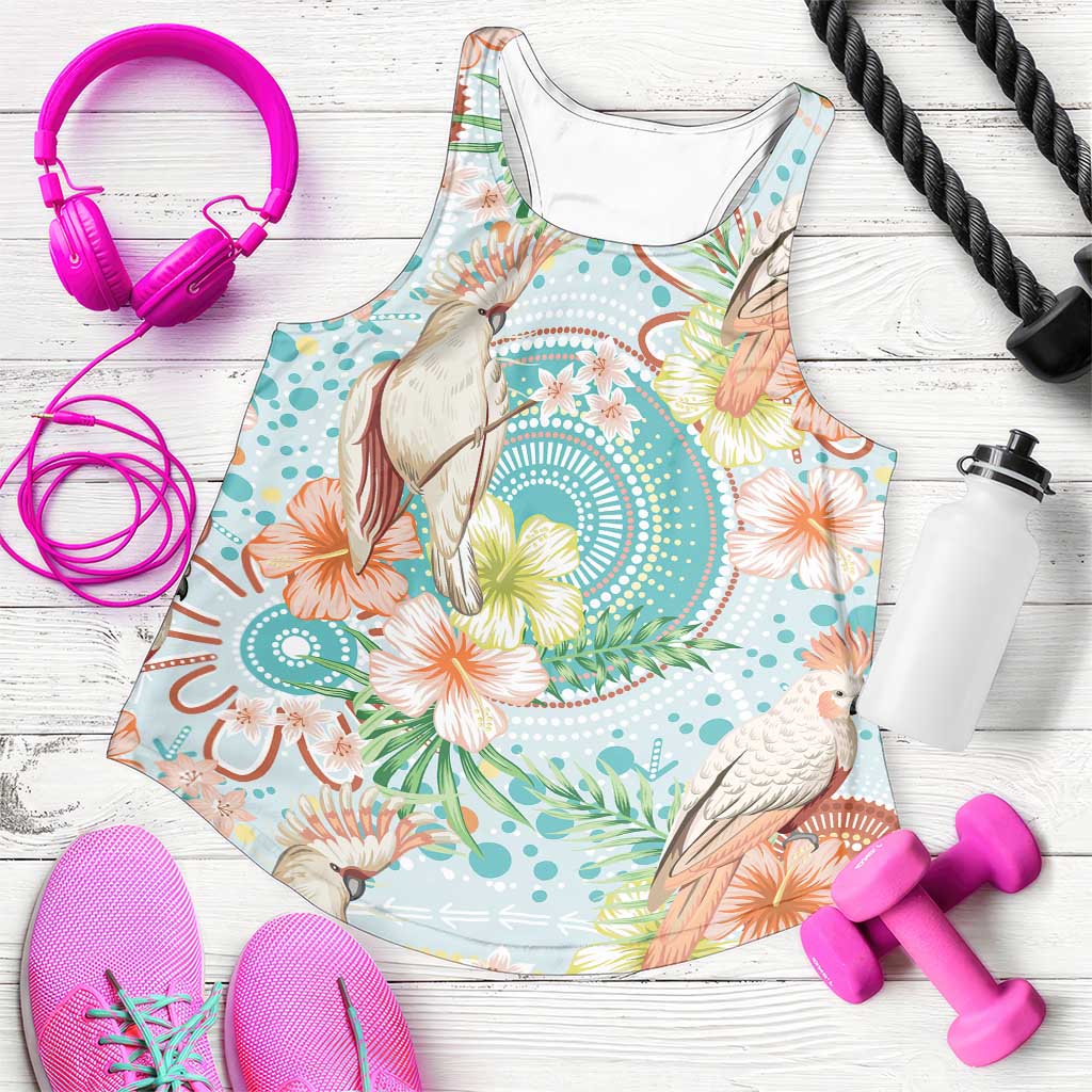 Australia Pink Cockatoo Aboriginal Art Women Racerback Tank Tropical Hibiscus Floral Style