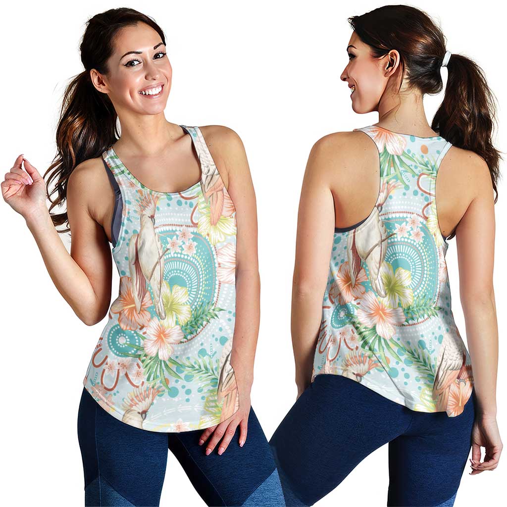 Australia Pink Cockatoo Aboriginal Art Women Racerback Tank Tropical Hibiscus Floral Style