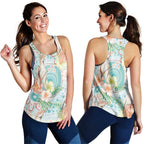 Australia Pink Cockatoo Aboriginal Art Women Racerback Tank Tropical Hibiscus Floral Style