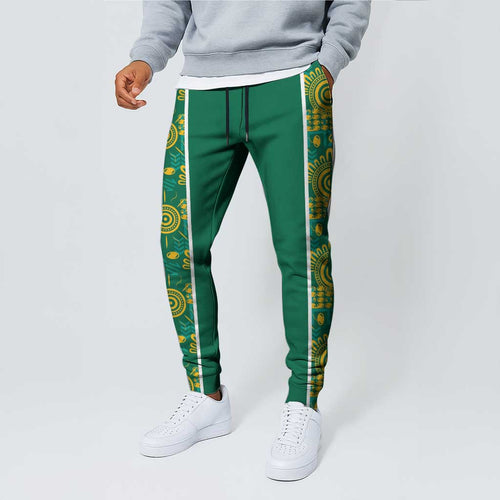 Australia Rugby Kangaroo Jogger Pants Green Gold Aboriginal Dot Geometry
