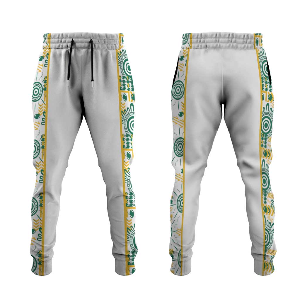 Australia Rugby Kangaroo Jogger Pants White Aboriginal Dot Geometry
