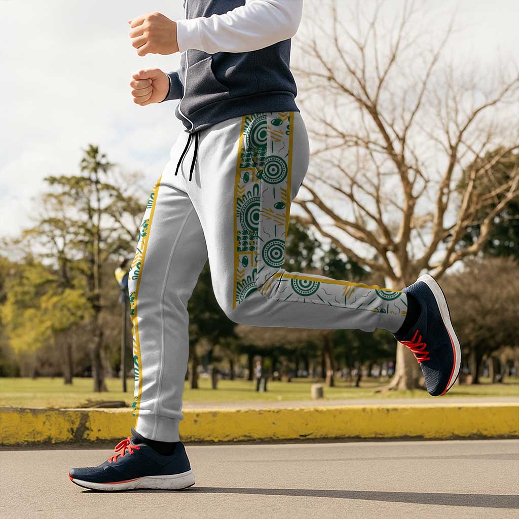 Australia Rugby Kangaroo Jogger Pants White Aboriginal Dot Geometry