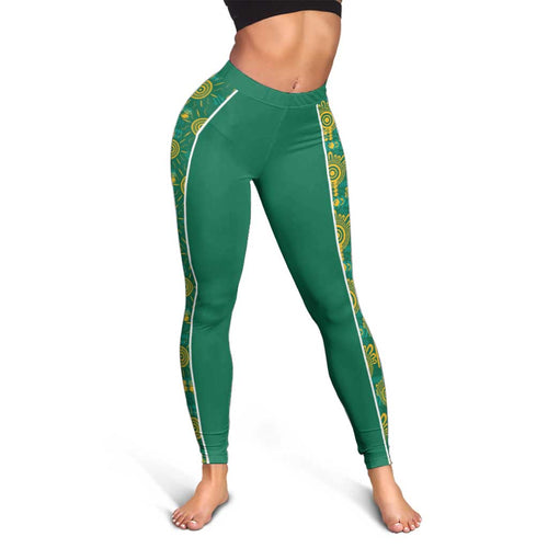 Australia Rugby Kangaroo Leggings Green Gold Aboriginal Dot Geometry