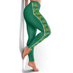 Australia Rugby Kangaroo Leggings Green Gold Aboriginal Dot Geometry