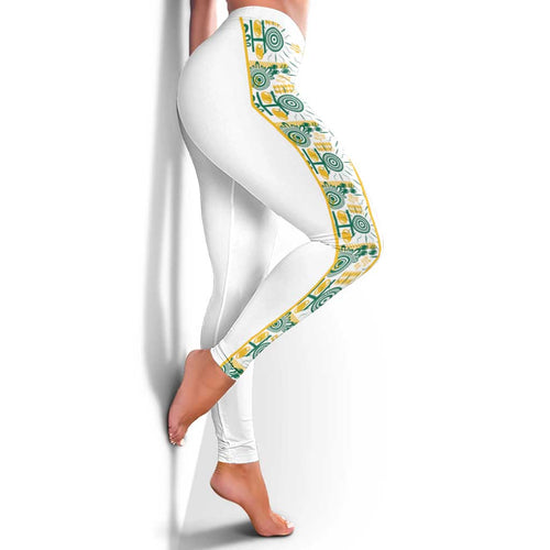 Australia Rugby Kangaroo Leggings White Aboriginal Dot Geometry