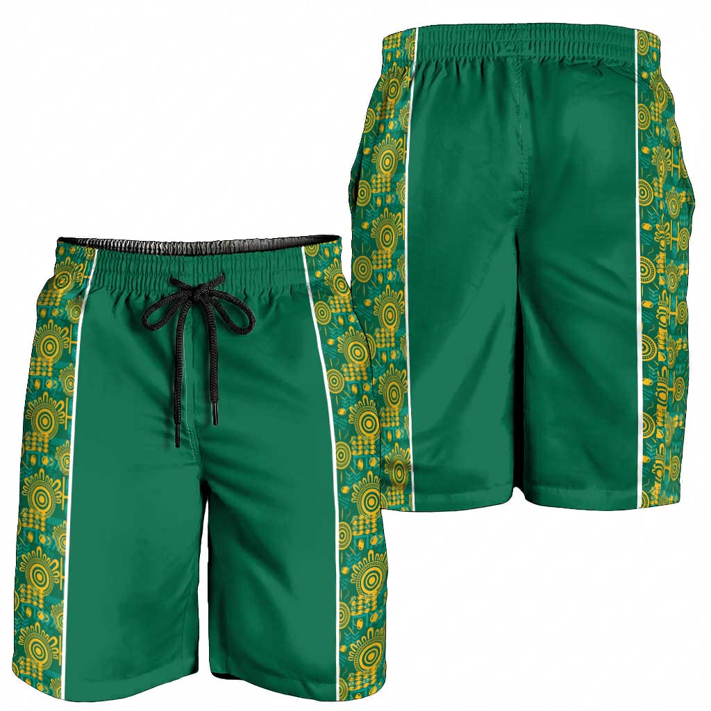 Australia Rugby Kangaroo Shorts for Men Green Gold Aboriginal Dot Geometry