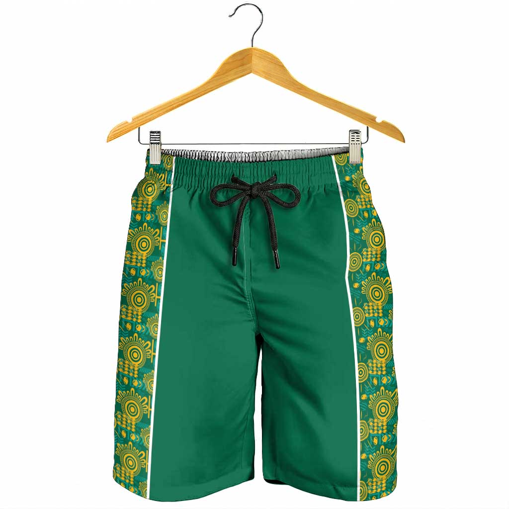 Australia Rugby Kangaroo Shorts for Men Green Gold Aboriginal Dot Geometry