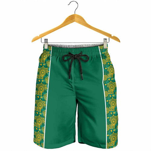 Australia Rugby Kangaroo Shorts for Men Green Gold Aboriginal Dot Geometry