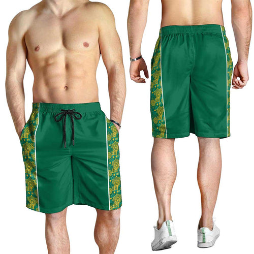 Australia Rugby Kangaroo Shorts for Men Green Gold Aboriginal Dot Geometry