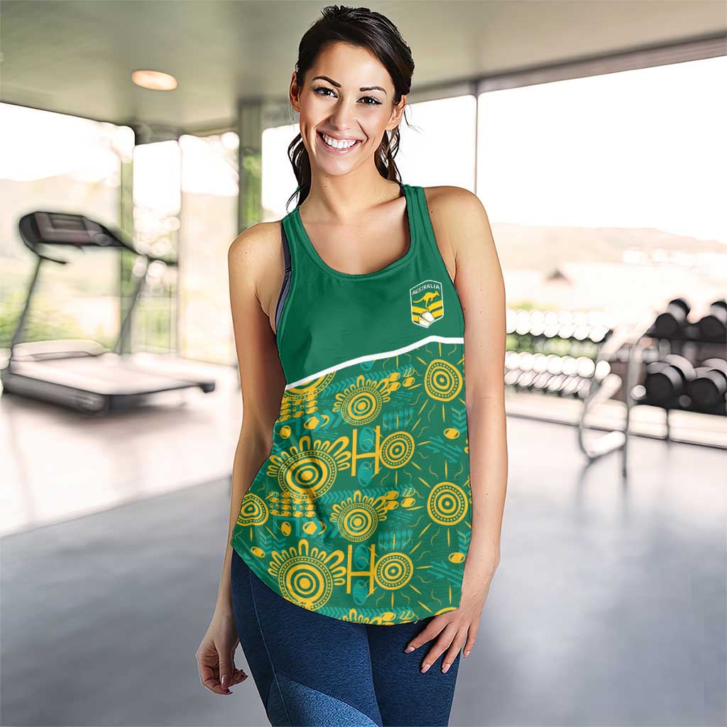 Australia Rugby Kangaroo Women Racerback Tank Green Gold Aboriginal Dot Geometry