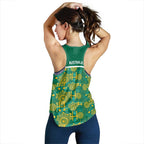 Australia Rugby Kangaroo Women Racerback Tank Green Gold Aboriginal Dot Geometry
