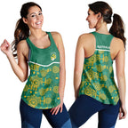 Australia Rugby Kangaroo Women Racerback Tank Green Gold Aboriginal Dot Geometry