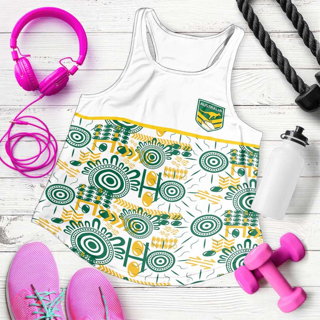 Australia Rugby Kangaroo Women Racerback Tank White Aboriginal Dot Geometry