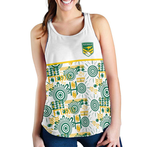 Australia Rugby Kangaroo Women Racerback Tank White Aboriginal Dot Geometry