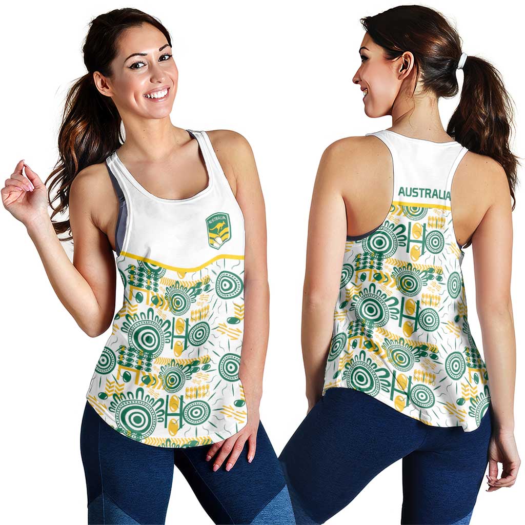 Australia Rugby Kangaroo Women Racerback Tank White Aboriginal Dot Geometry