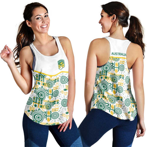 Australia Rugby Kangaroo Women Racerback Tank White Aboriginal Dot Geometry