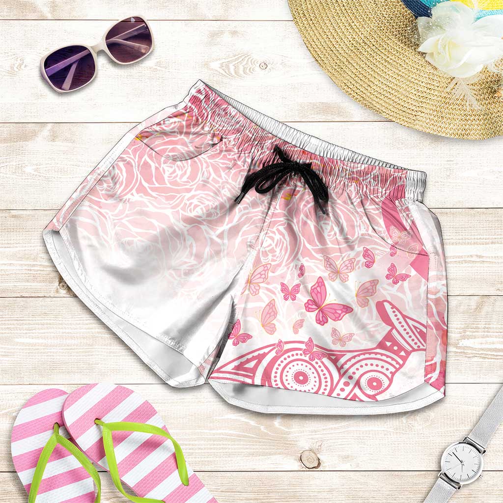 Australia Shorts for Women Breast Cancer Pink Ribbon - Marble Roses - Aussie Hoodie