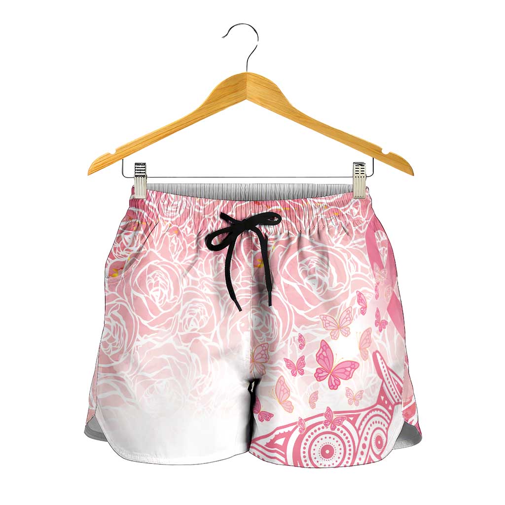 Australia Shorts for Women Breast Cancer Pink Ribbon - Marble Roses - Aussie Hoodie