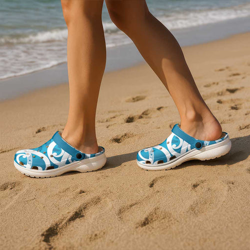 Azure Blue Maori Clogs Shoes Koru Kowhaiwhai