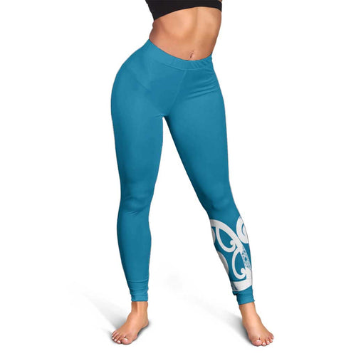 Azure Blue Maori Leggings Koru Kowhaiwhai