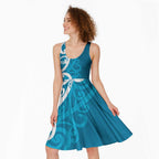 Azure Blue Maori Midi Dress Koru Kowhaiwhai