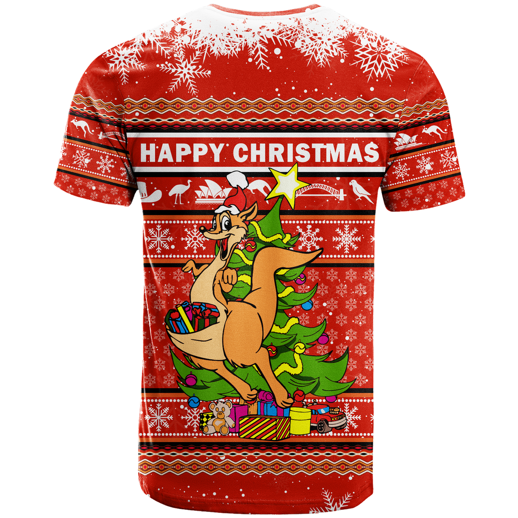 Australia Christmas Kangaroo Aboriginal Pattern T Shirt - LT2