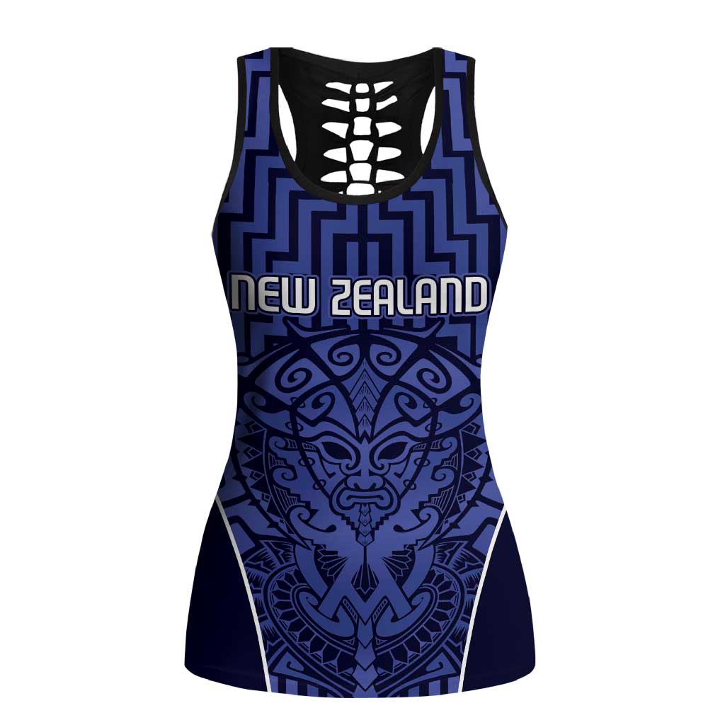 Basketball New Zealand Hollow Tank Top Blue Maori Ta Moko Indigenous - Aussie Hoodie