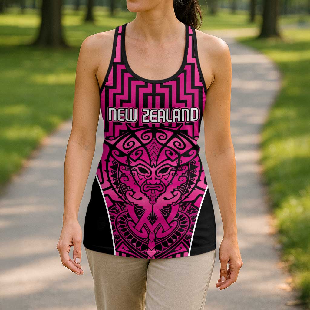 Basketball New Zealand Hollow Tank Top Pink Maori Ta Moko Indigenous - Aussie Hoodie