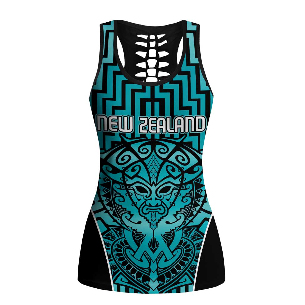 Basketball New Zealand Hollow Tank Top Teal Maori Ta Moko Indigenous - Aussie Hoodie