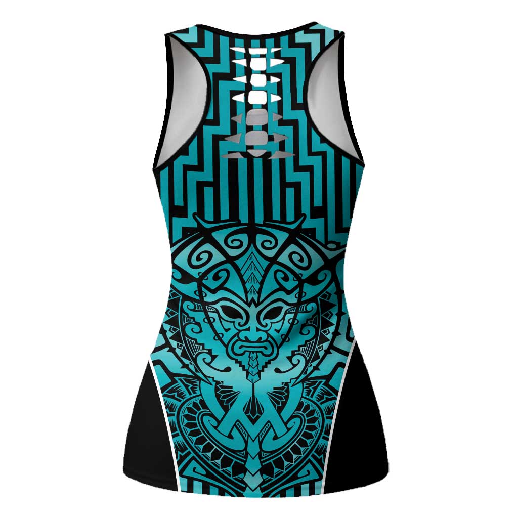 Basketball New Zealand Hollow Tank Top Teal Maori Ta Moko Indigenous - Aussie Hoodie